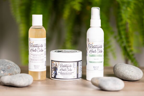 Collection of products from Rasta Locs' Essential Loc Care Kit